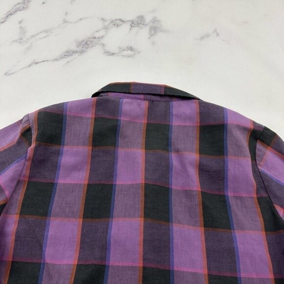 AM Casuals Womens Vintage Top Size M Purple Black Plaid Pinup Retro Button Up - Picture 9 of 12